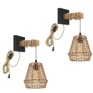 Rattan BoHo Wall Sconce Light Set